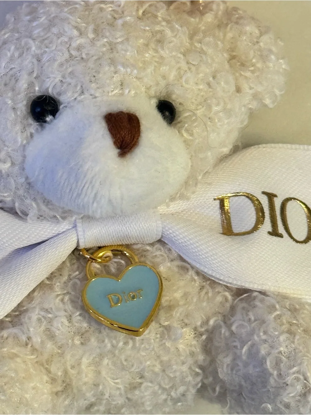 Fashion Bear Keychain Wristlet w/AUTHENTIC  DIOR Zip Pull, Ribbon, Dusty
